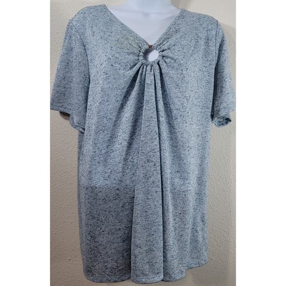 Lane Bryant Blue Marled V Neck Top 18 20 Lightweight Short Sleeves Stretchy Soft - Picture 1 of 4
